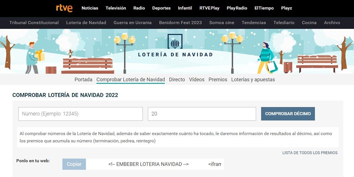 Comprobar boleto de Lotería de Navidad en RTVE