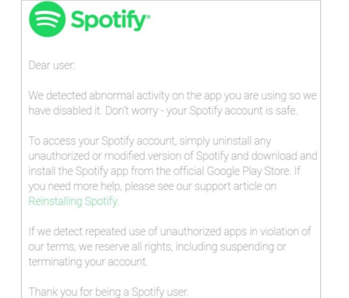 Comunicado Spotify Premium gratis pirateadas