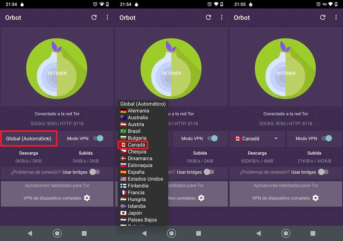 Configurar VPN en Orbot Android