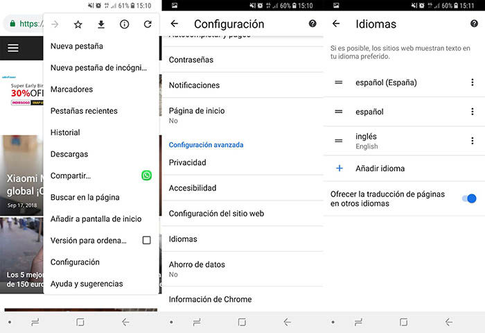 Configurar idiomas Chrome para Android