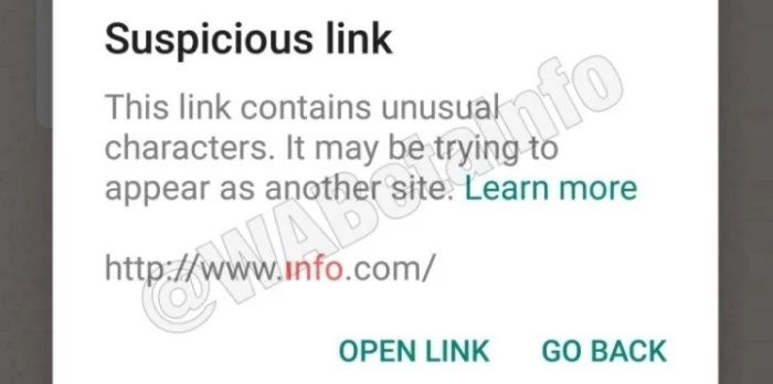 Confirmación de que un link es peligroso en WhatsApp