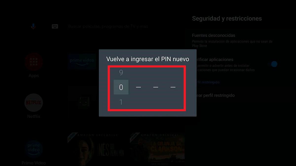 Confirmar pin Android TV