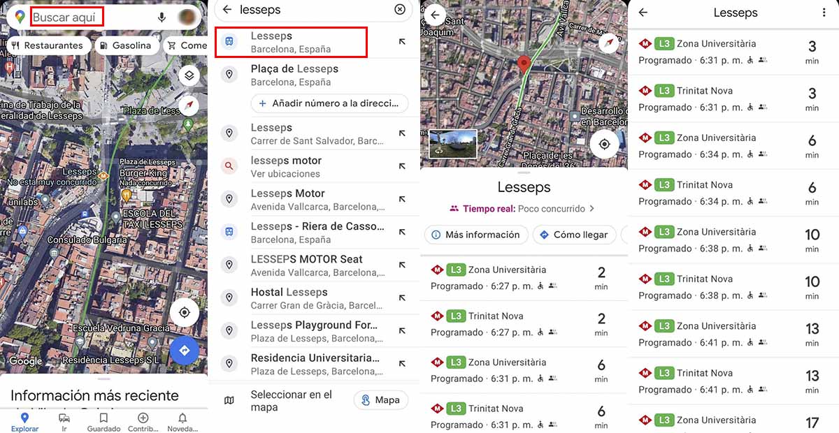 Consultar los horarios de una estación específica del Metro de Barcelona