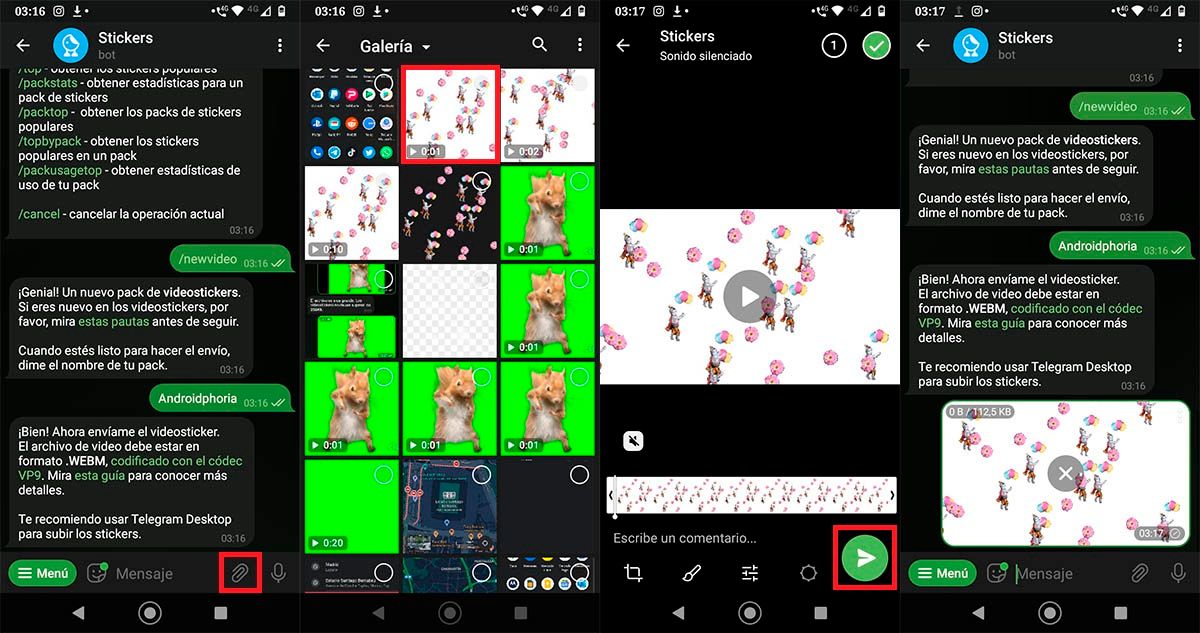 Преобразование видео в стикер Telegram
