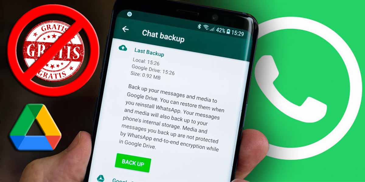 Copia seguridad WhatsApp solo podrá ocupar 15 GB en Google Drive