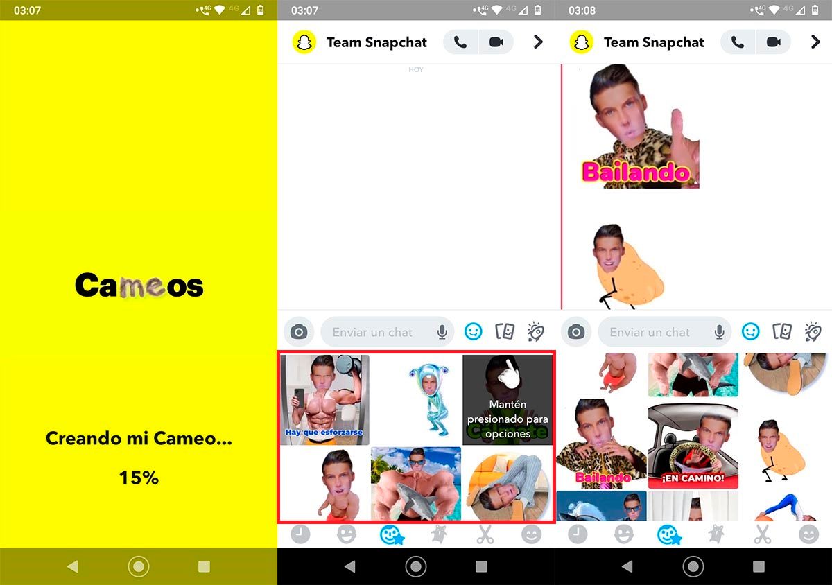 Crear stickers animados con tu rostro en Snapchat Cameos