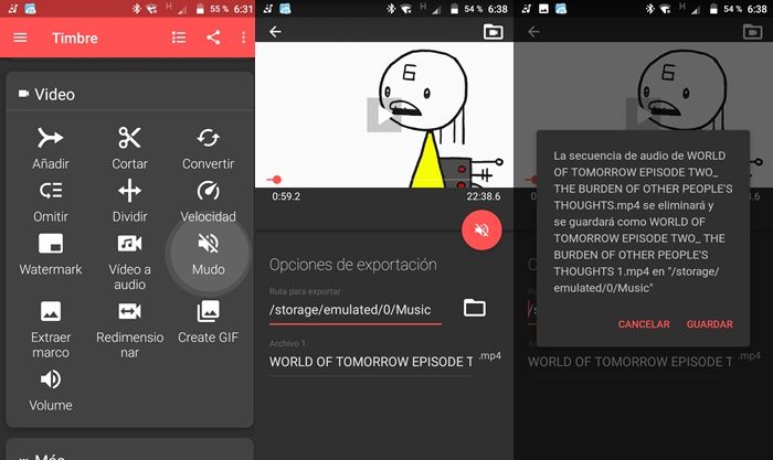 Dejar sin audio un video en Android con Timbre