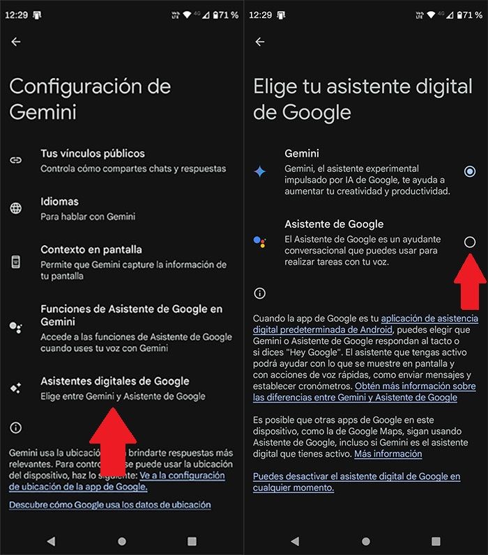 Desactivar Gemini y volver al Asistente de Google