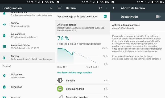 Desactivar ahorro de batería en Android