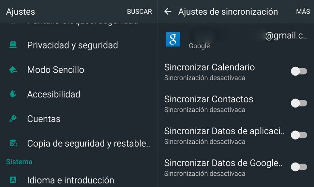 Desactivar sincronización Android