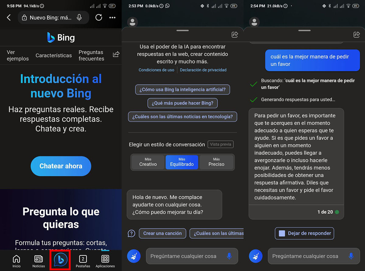 Descarga la app de Bing en tu móvil y ya contarás con ChatGPT