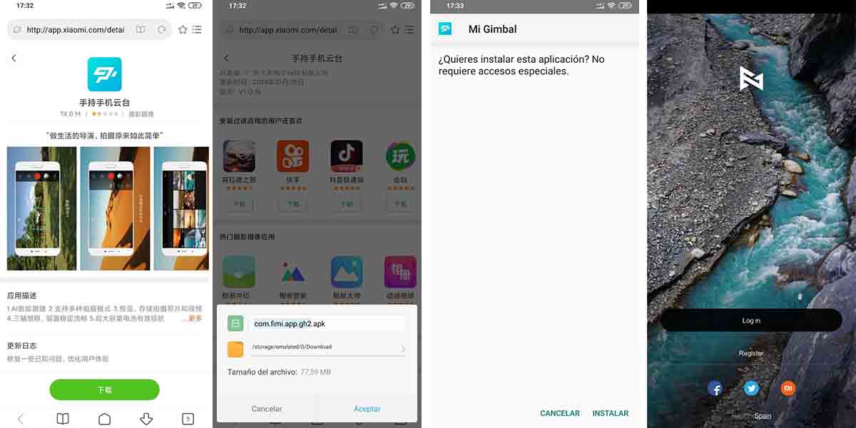 Descarga la app para configurar el gimbal de Xiaomi