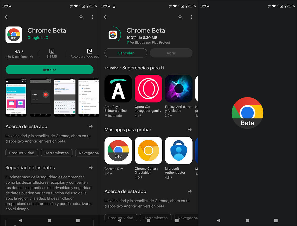 Descargar Chrome Beta desde Google Play Store
