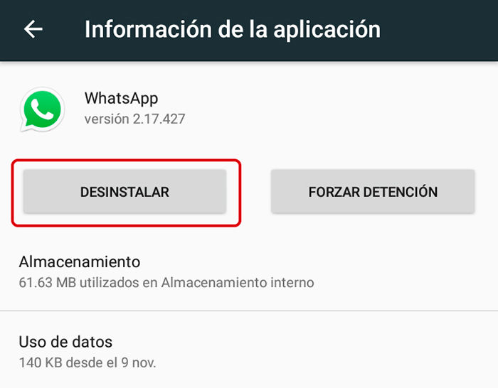 Desinstalar WhatsApp en Android