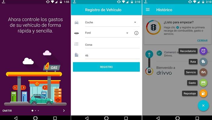 Drivvo app registrar datos del coche a