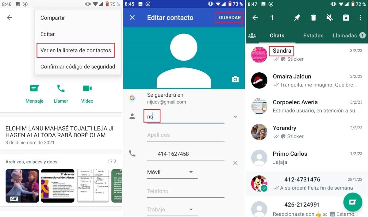 Editar contacto desde la libreta en Android