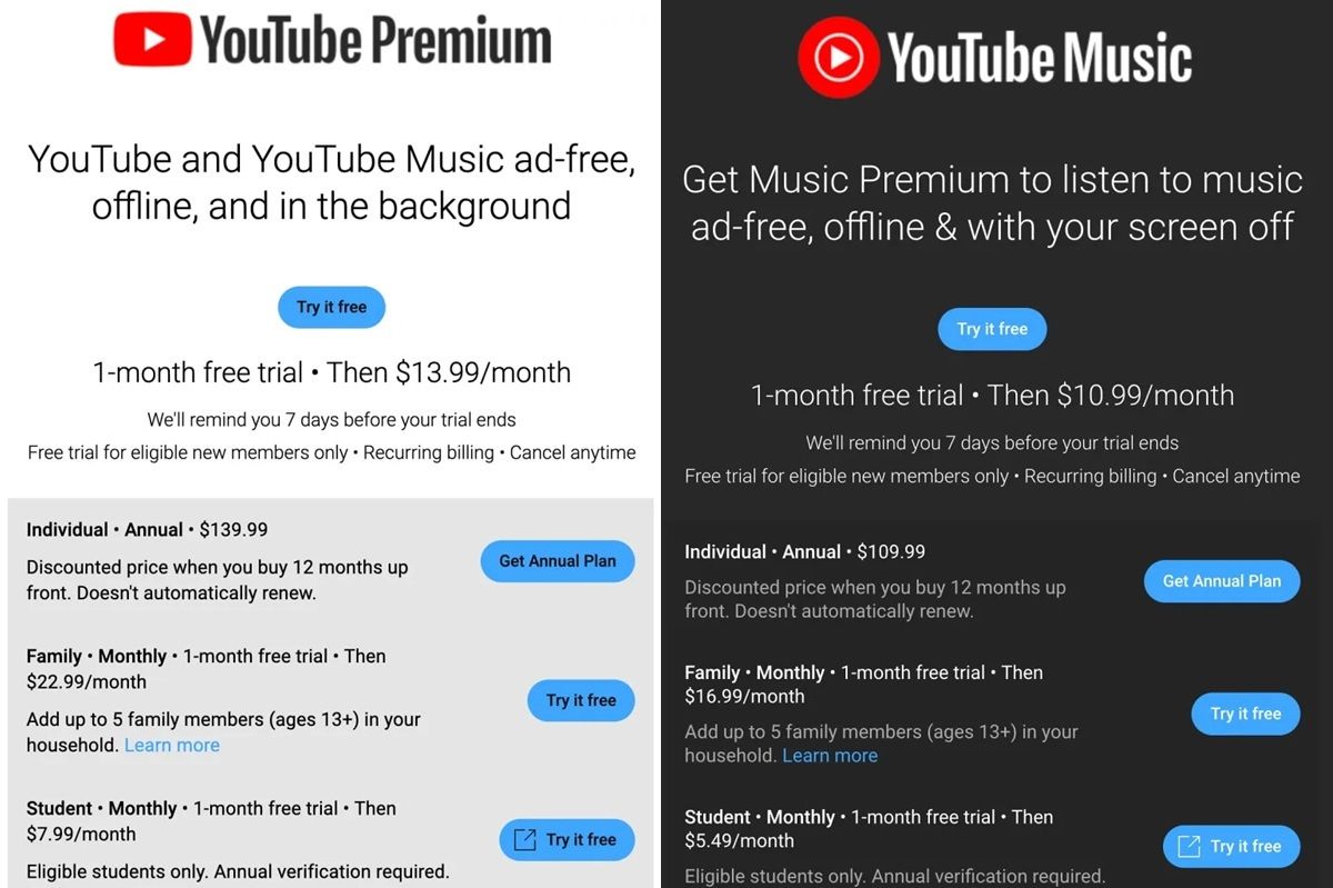 El precio de YouTube Premium y YouTube Music sube mas del 10 % en Estados Unidos