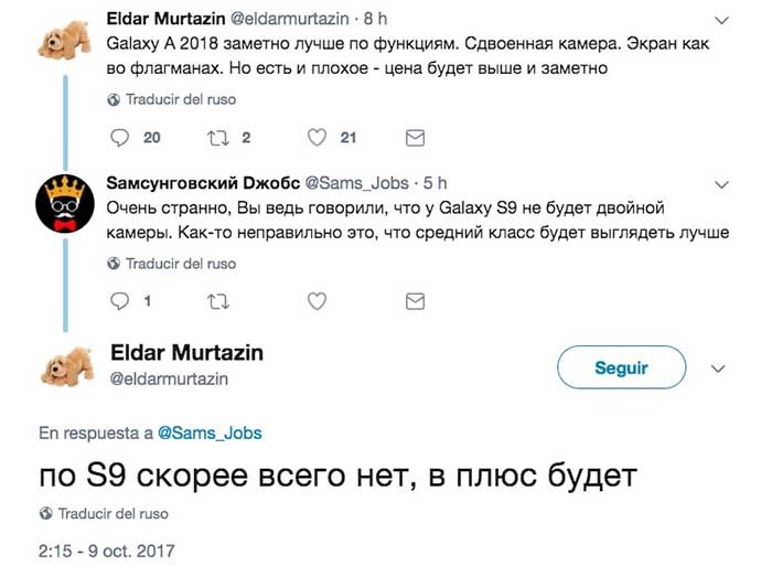 Eldar Murtazin Twitter respuesta Galaxy S9