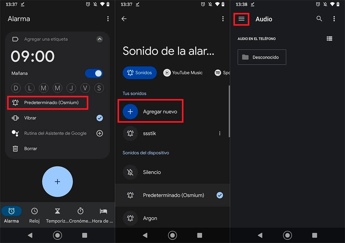 Elegir sonido personalizado alarma Android