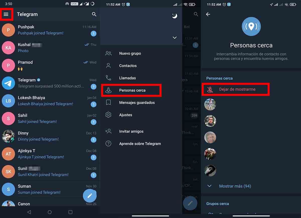 Eliminar contactos que no tienes Telegram