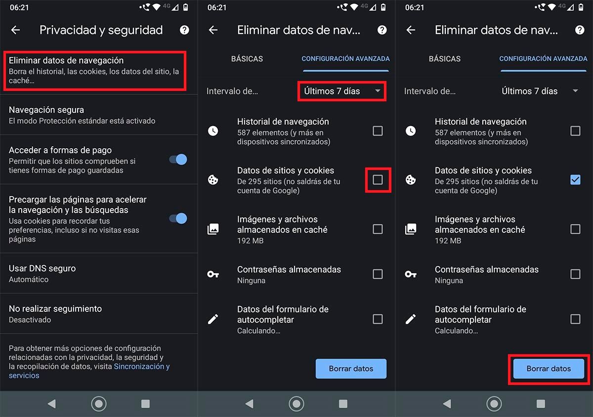 Eliminar cookies Chrome Android