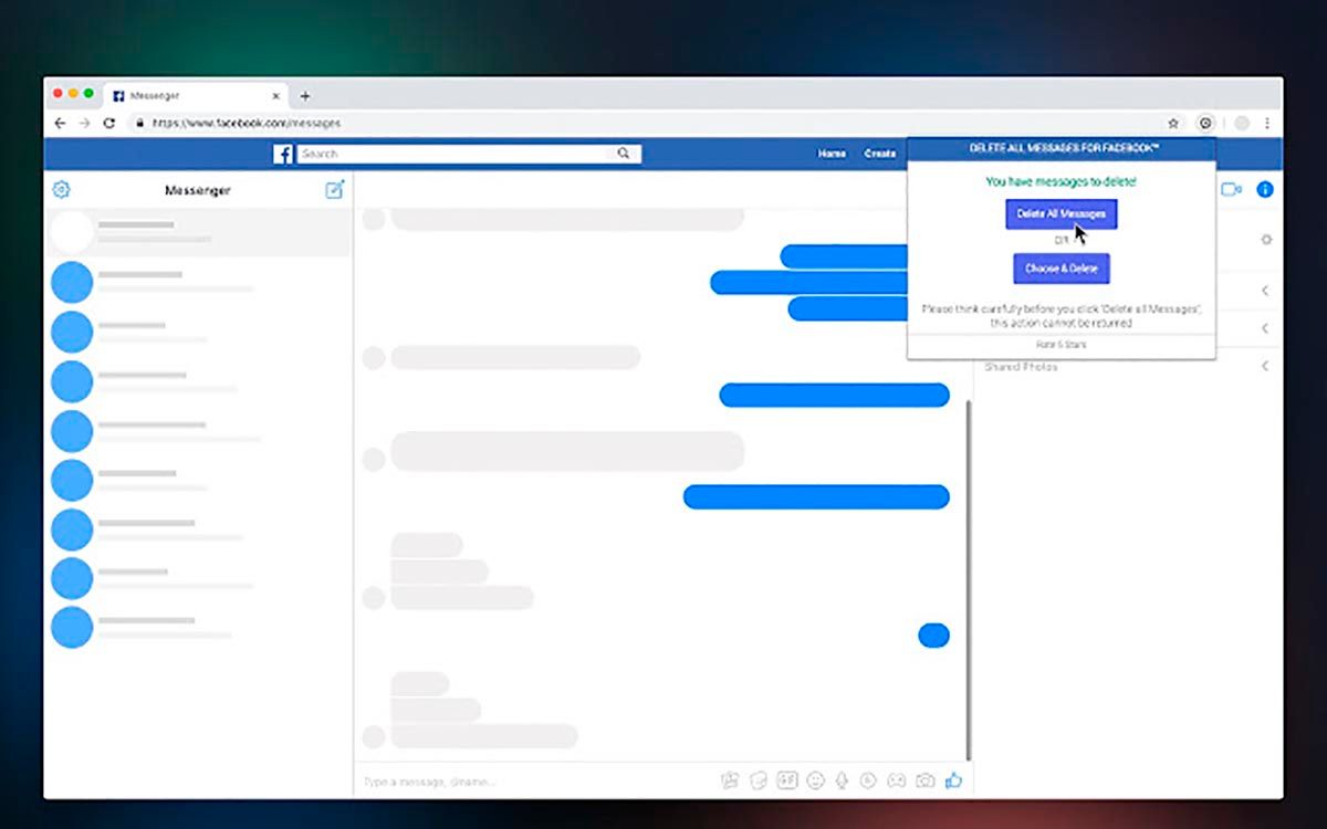 Eliminar mensajes Facebook extension Chrome