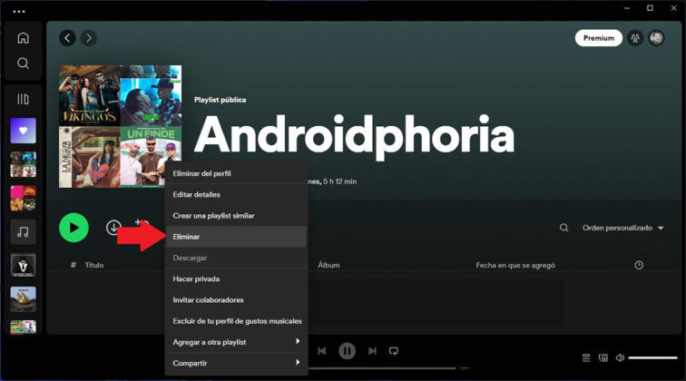 Eliminar playlist de Spotify en PC