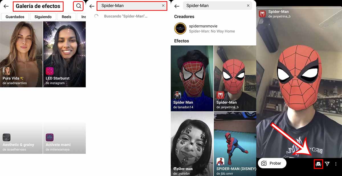 Encontrar usar los efectos Spider-Man Instagram
