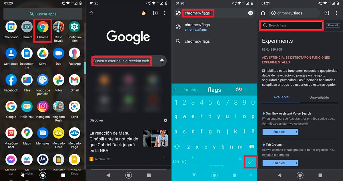 Entrar en Chrome Flags Android