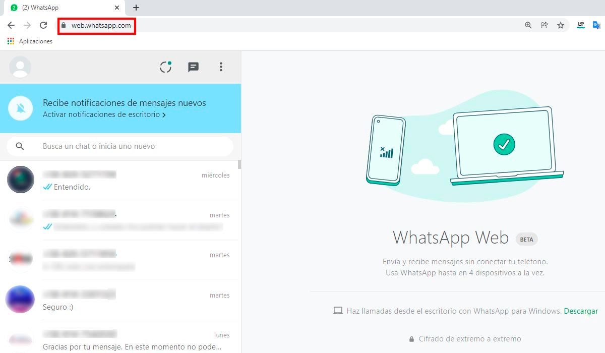 Enviar mensajes WhatsApp Web sin guardar números en contactos cambiar URL