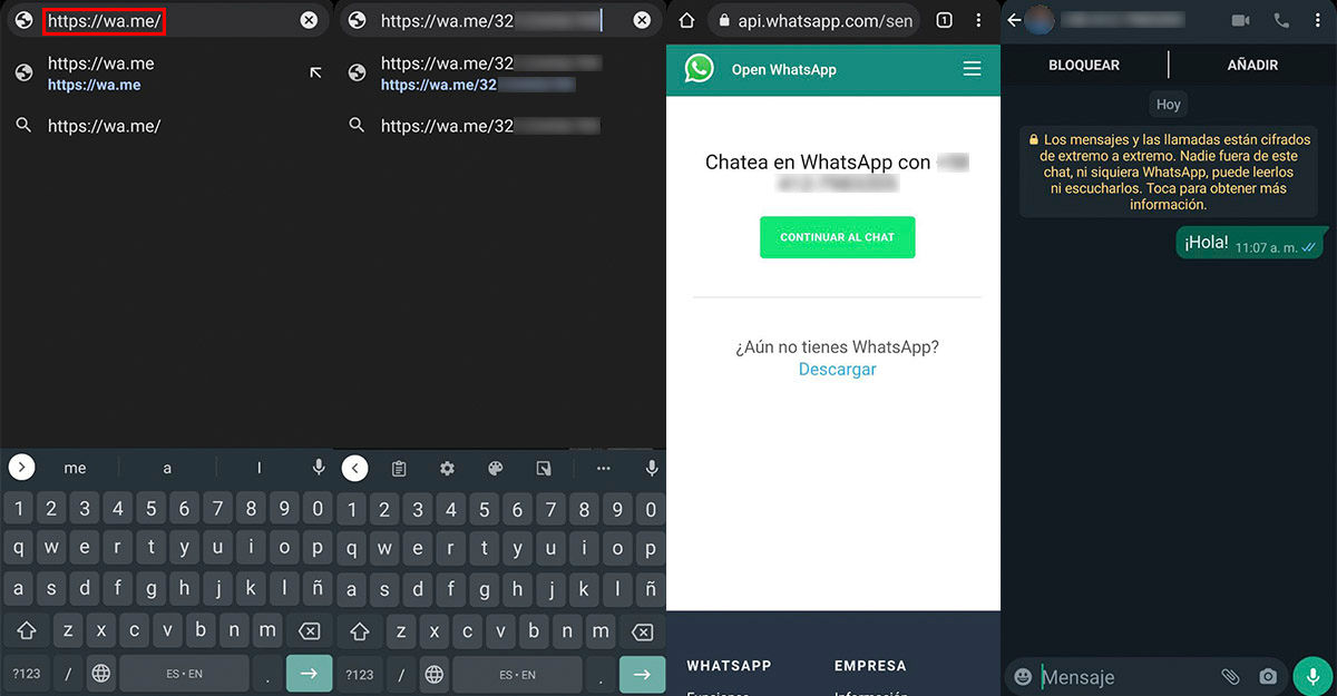 Enviar mensajes de WhatsApp sin añadir personas como contactos