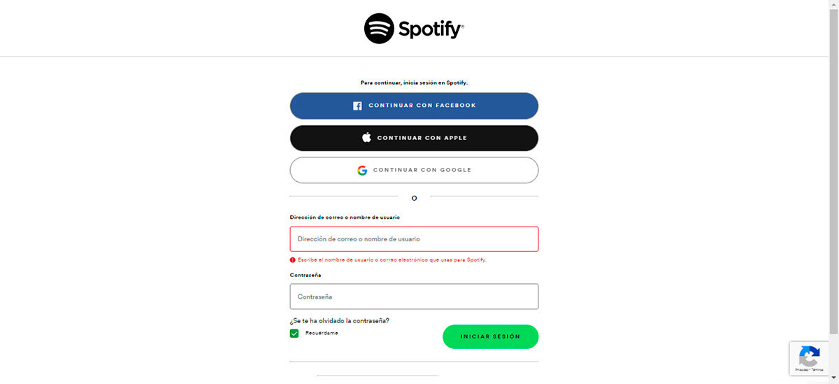Escribe tu usuario y contraseña de la cuenta de Spotify New