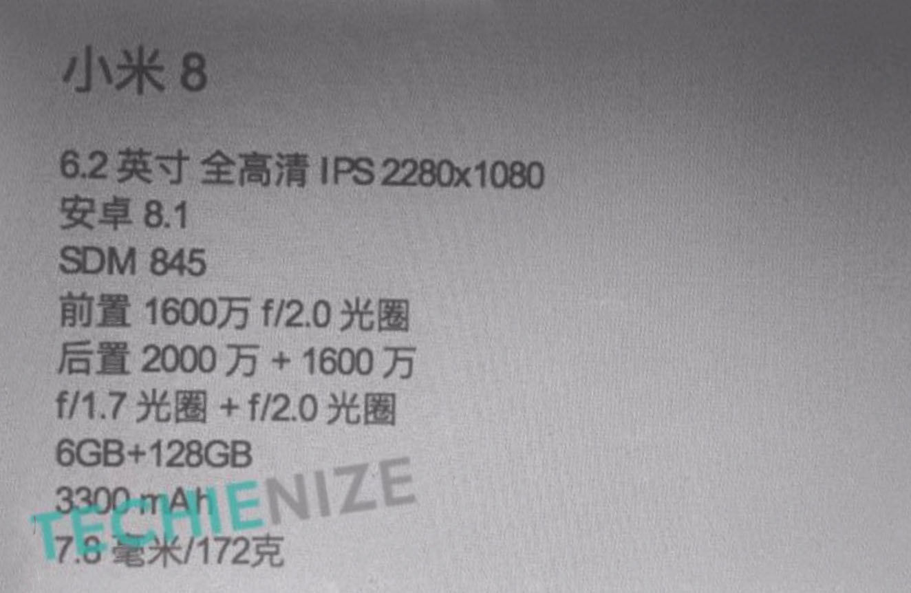 Especificaciones Xiaomi Mi 8