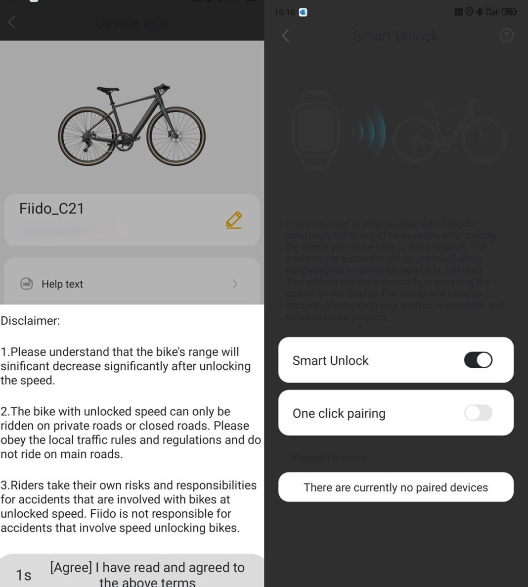 Fiido C21 la app permite desbloquear el limite de velocidad y el desbloqueo por la proximidad