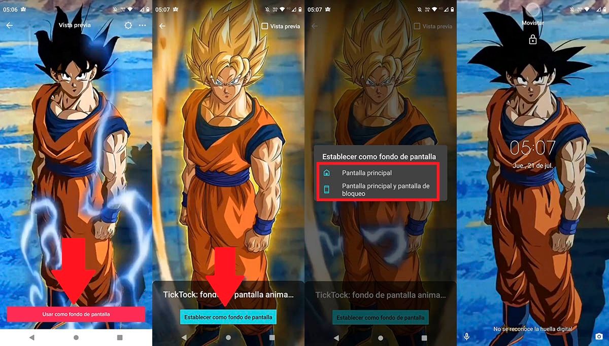 Fondo de pantalla animado de Goku en Android