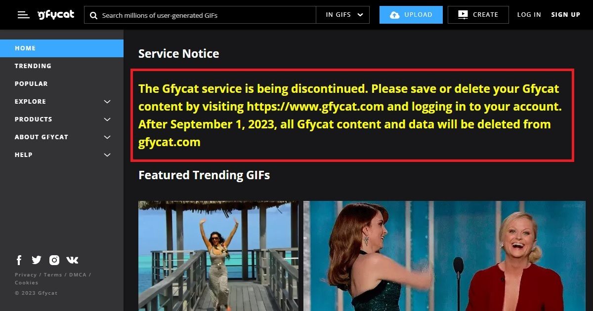 Gfycat la mejor web de gif cierra el proximo 1 de septiembre de 2023