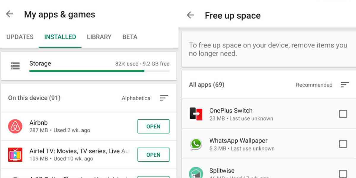 Google Play libera espacio Android