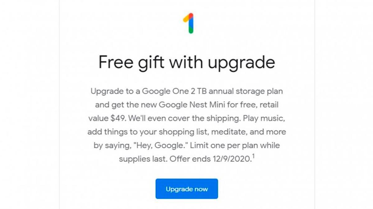 Google regala el Nest Mini si contratas Google One de 2 TB