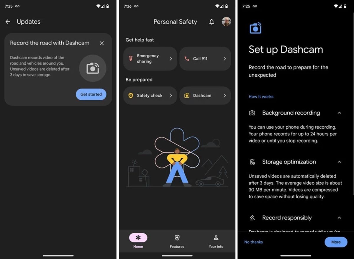 Google ya esta probando la funcion Dashcam para su app de emergencia en Android