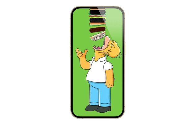 Homer comiendo hamburguesa fondo de pantalla para iPhone 15