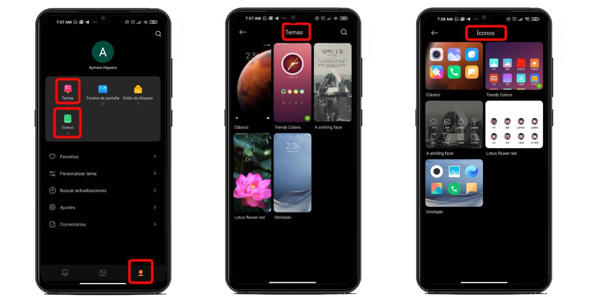 Iconos y temas descarcados en Redmi Note 9