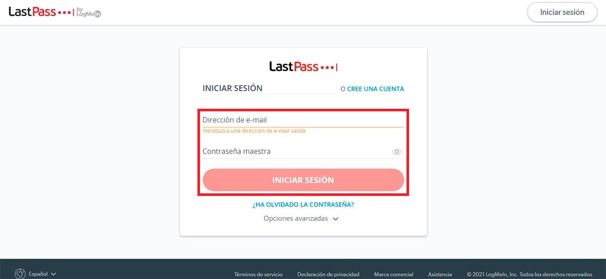Ingresar en la cuenta de LastPass