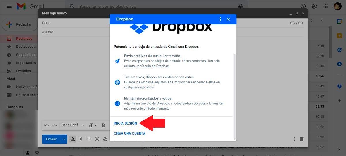 Iniciar sesion en Dropbox