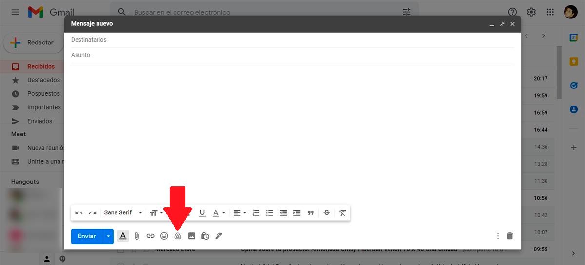 Insertar archivos con Google Drive en Gmail