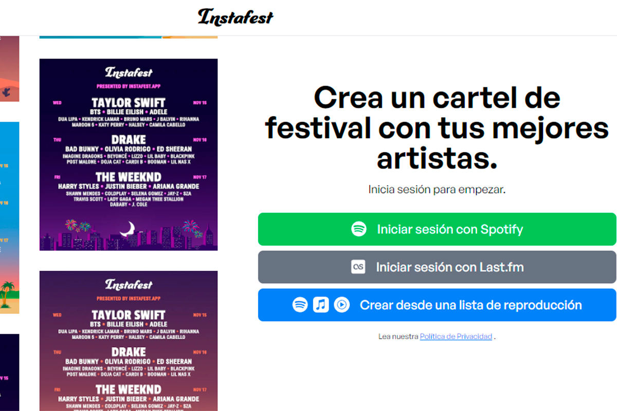 Instafest: cartel de festival con tus mejores artistas