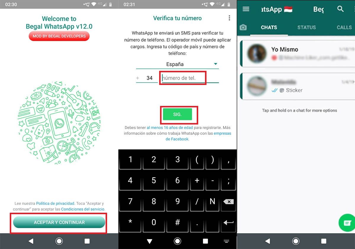Instalar WhatsApp Begal Android