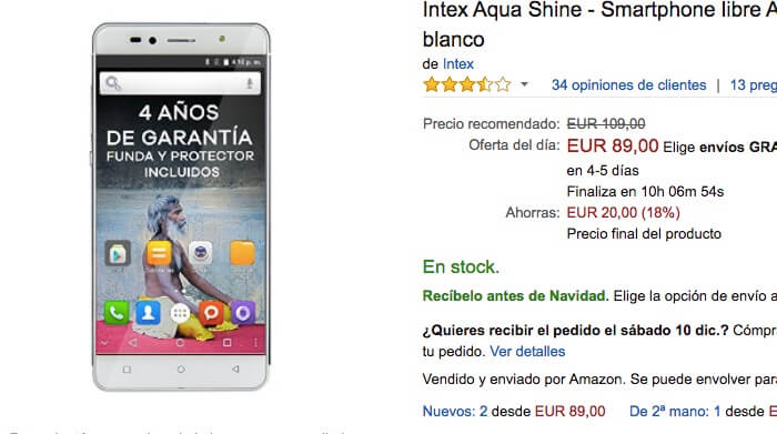 Intex Aqua Shine de oferta en Amazon por 89 euros