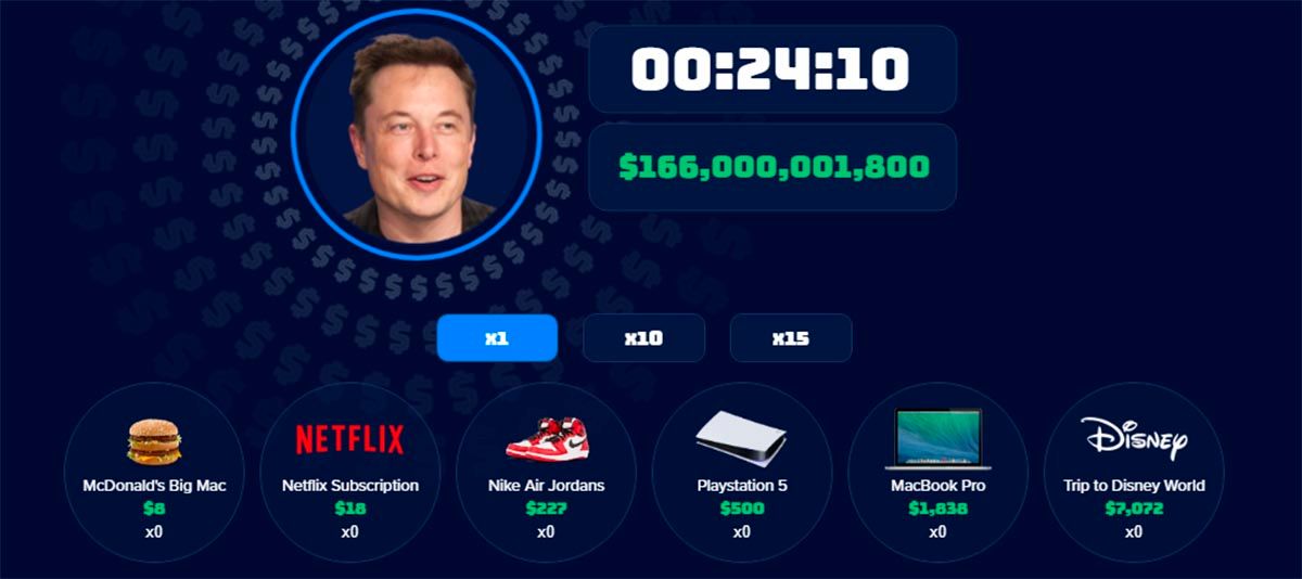 Juego online gastar dinero de Elon Musk