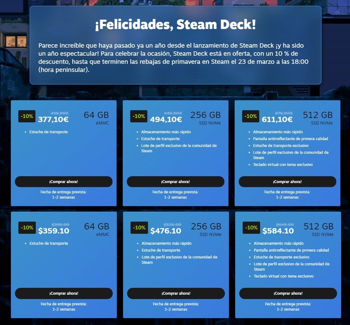 La Steam Deck esta en oferta 10 % de descuento por su 1er aniversario