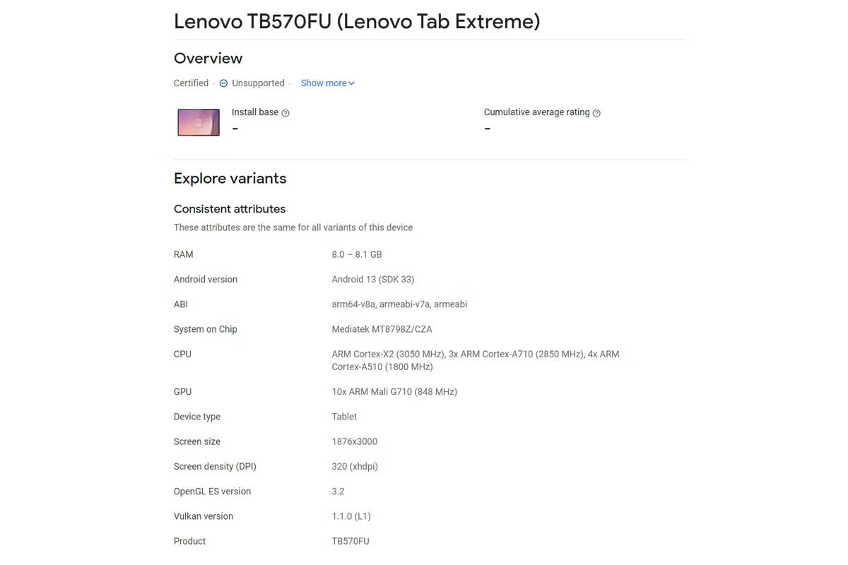 Lenovo Tab Extreme ficha tecnica google play console filtrada
